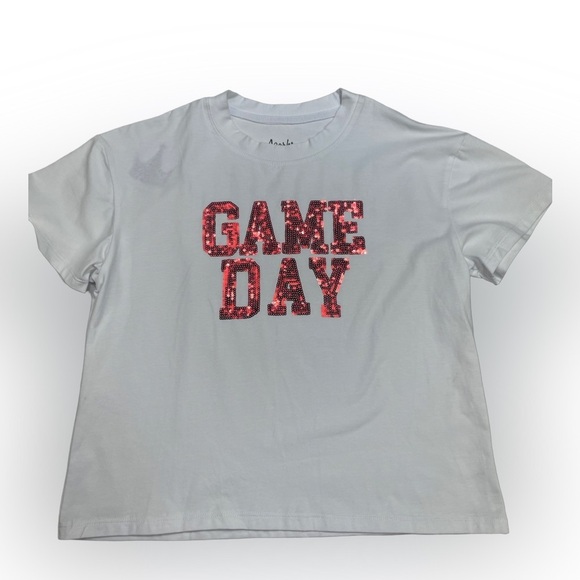 NWT Azaharia Red Sequin Game Day Boxy Tee Shirt YL 10/12 - Picture 2 of 4